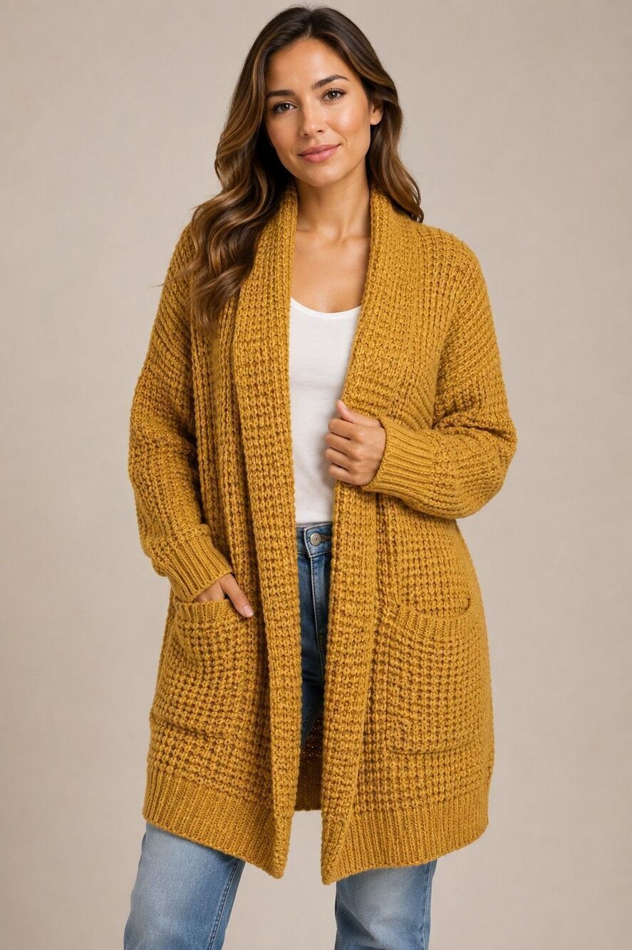 Moutaki Greece Mustard Chunky Knit Cardigan Shawl Collar Oversized Large